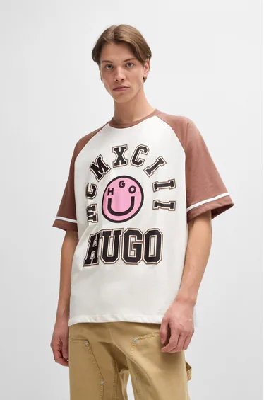 Men's Hugo Happy  Print Loose-Fit T-Shirt in White