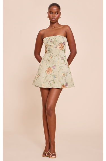 Sage Green Floral Bandeau A Line Shift Dress