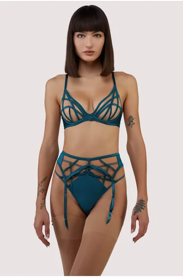 Ramona Teal Strap Detail Illusion Mesh Suspender