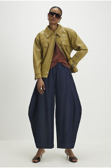 Blue Elasticated Horseshoe Barrel Leg Jeans