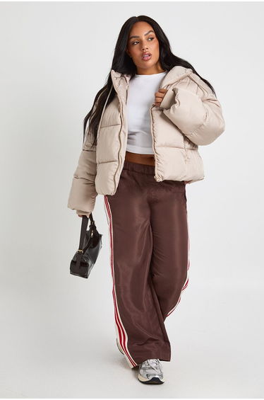 Plus Hooded Padded Puffer Jacket - stone