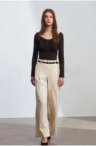 Dilvin Women's Belted Wide-leg Crepe Trousers