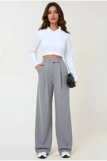 High Waist Elastic Crepe Palazzo Pants