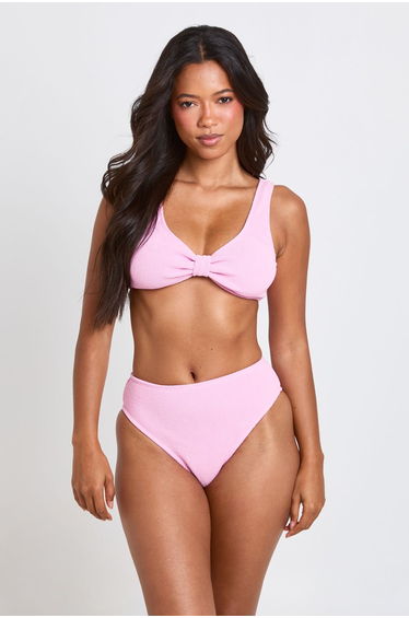 Textured High Waist Bikini Bottom - pink