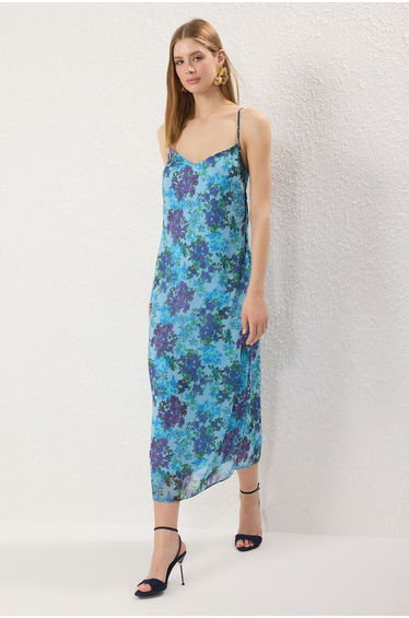 Blue Floral A-Line Woven Dress