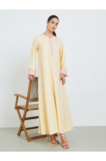 Women Yellow Embroidered A-Line Jalabiya