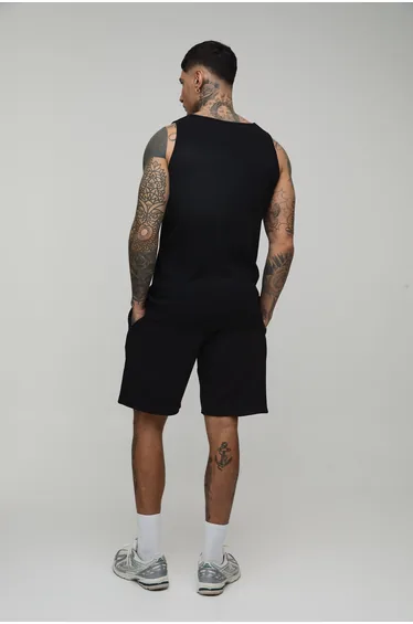 شورت  بوهو مان أسود بقصة عريضة - للمقاسات الطويلة