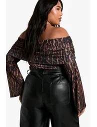 Plus Ruched Bardot Leopard Bodysuit - 2