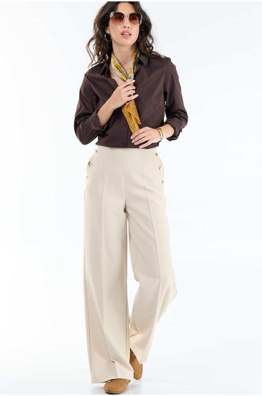 Wide-leg trousers with fancy gold buttons on the pockets GREY