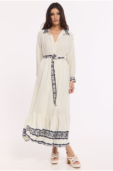Polka Dot Belted Maxi Shirt Dress