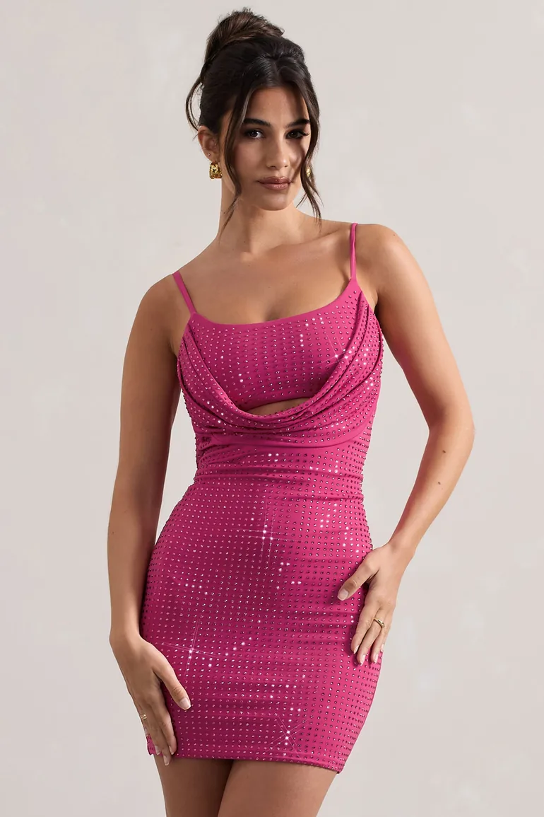 Shop Last Dance | Dark Pink Embellished Strappy Cowl-Neck Mini Dress Online  in Bahrain