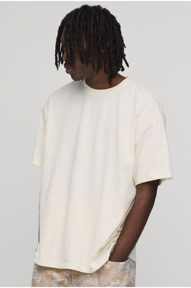 Ecru Oversized Large Scale Horn Flame Print T-Shirt - ecru