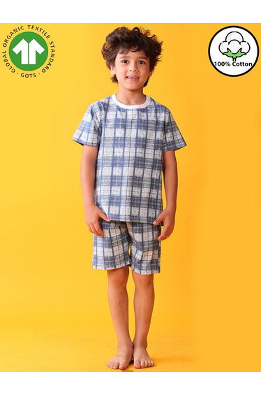 Kids Blue Checkered Cotton T-Shirt and Shorts Set