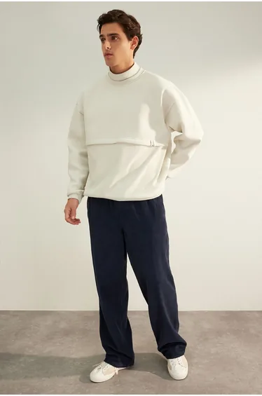 Limited Edition Stone Men's Oversize/Wide-Cut Half Turtleneck Tag Fleece Inside Thick Sweatshirt.