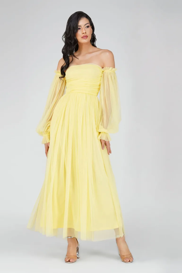 Shop Lana Chiffon Maxi Dress in Lemon Online in Iraq