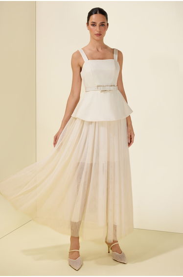 Cloak Sleeveless With Belt Capelet Midi Dress