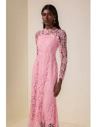 Lace Tie-Up Long Sleeve Maxi Dress - 3
