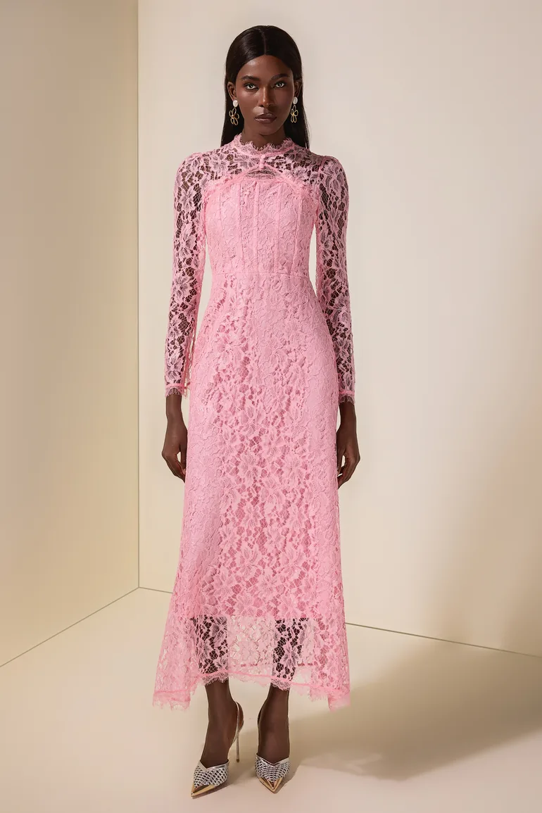 Lace Tie-Up Long Sleeve Maxi Dress