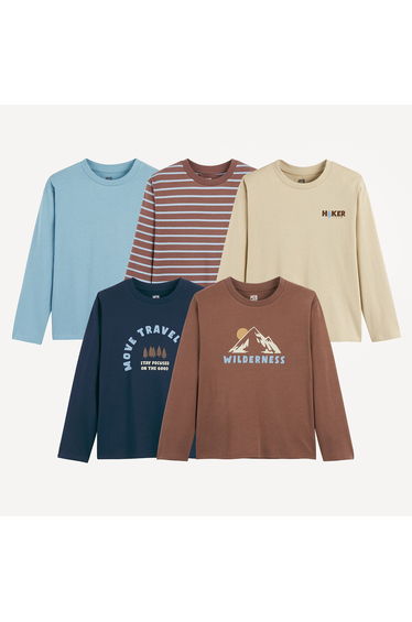Pack of 5 Long Sleeve Printed T-Shirts