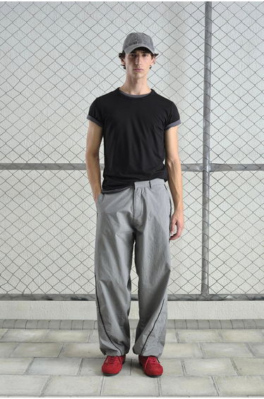 GIESTO Contrast Binding Detailed Baggy Ripstop Pants