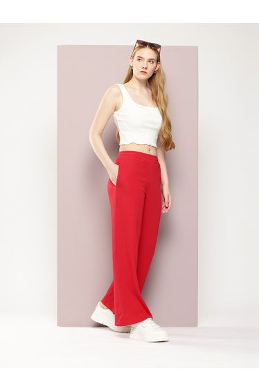 Women Red Extra Baggy Korean Pant