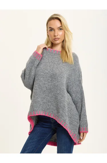 سترة ليكوريش رمادي محبوك بأكمام طويلة