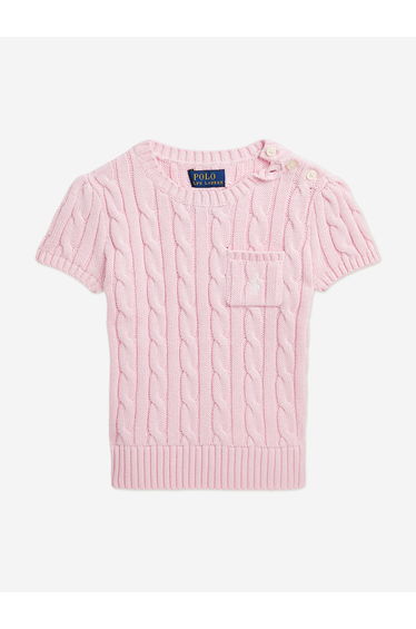 Ralph Lauren Girls Cable Knit Pullover in Pink