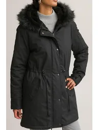 Cotton Mid-Length Parka with Hood and Zip Fastening