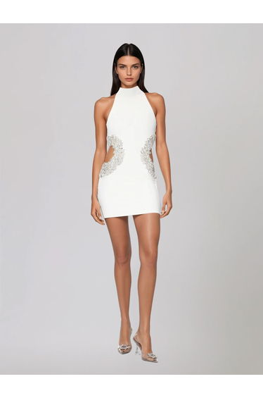 Lenticor Sleeveless Cutout Crystal Mini Dress