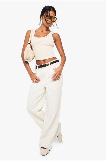 BOOHOO BASICS RIB SCOOP NECK RACER BACK VEST TOP - stone