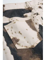 Denim Abstract Splatter Print Asymmetrical Button High Waist Skirt - 3