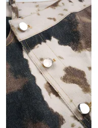 Denim Abstract Splatter Print Asymmetrical Button High Waist Skirt - 2