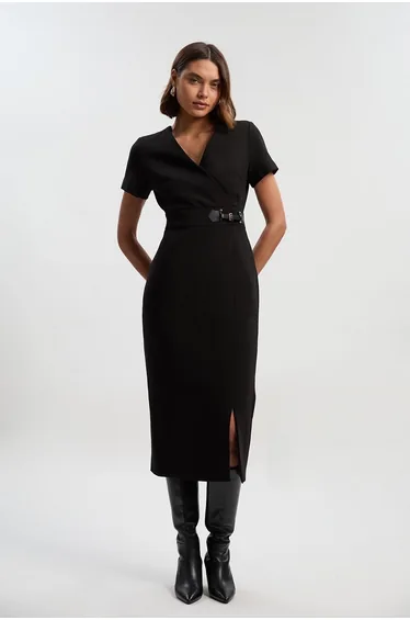Compact Essential Tab Waist Midi Dress