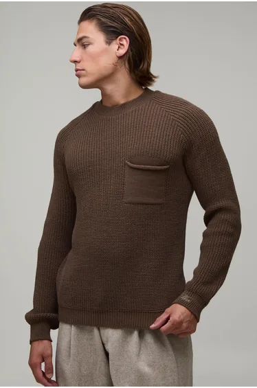 Regular Fit Raglan Ribbed Knitted Jumper - taupe