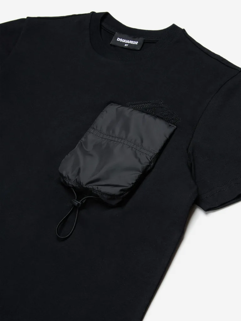 تيشيرت أطفال بجيوب لون أسود - 2