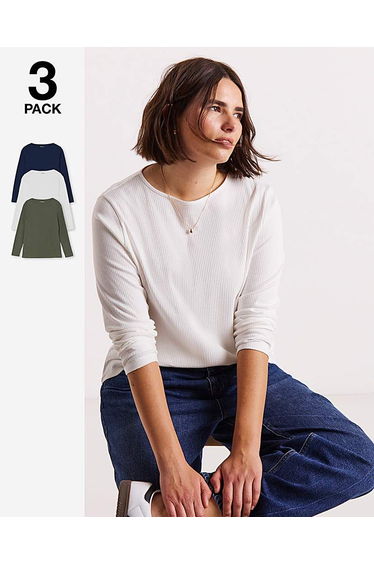 3 Pack Long Sleeve Rib Tops