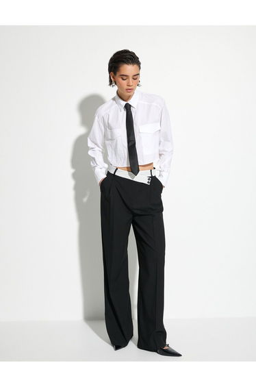 Palazzo Trousers Wide Leg Asymmetric Waist Buttoned