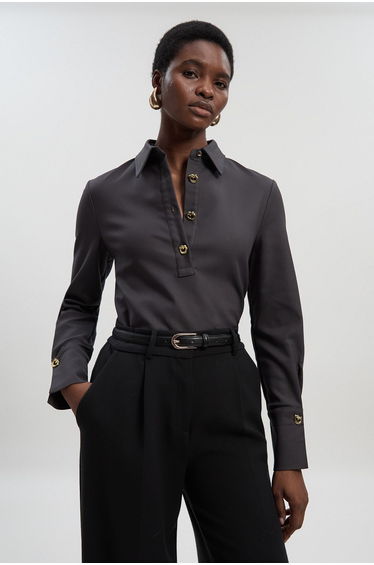 Techno Cotton Silver Clasp Detail Long Sleeve Shirt