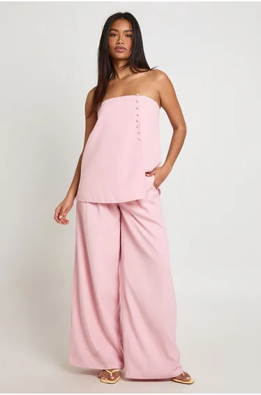 Button Detail Longline Tailored Bandeau - pink