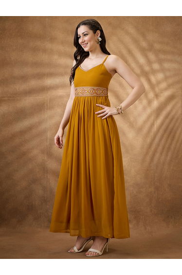 Strappy Georgette Festive Maxi Dress with Embroidered Belt