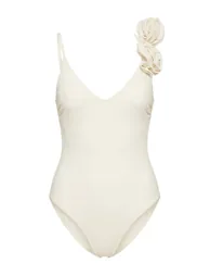 Ecru V-Neck Covered Floral Appliqué Regular Swimsuit - 1