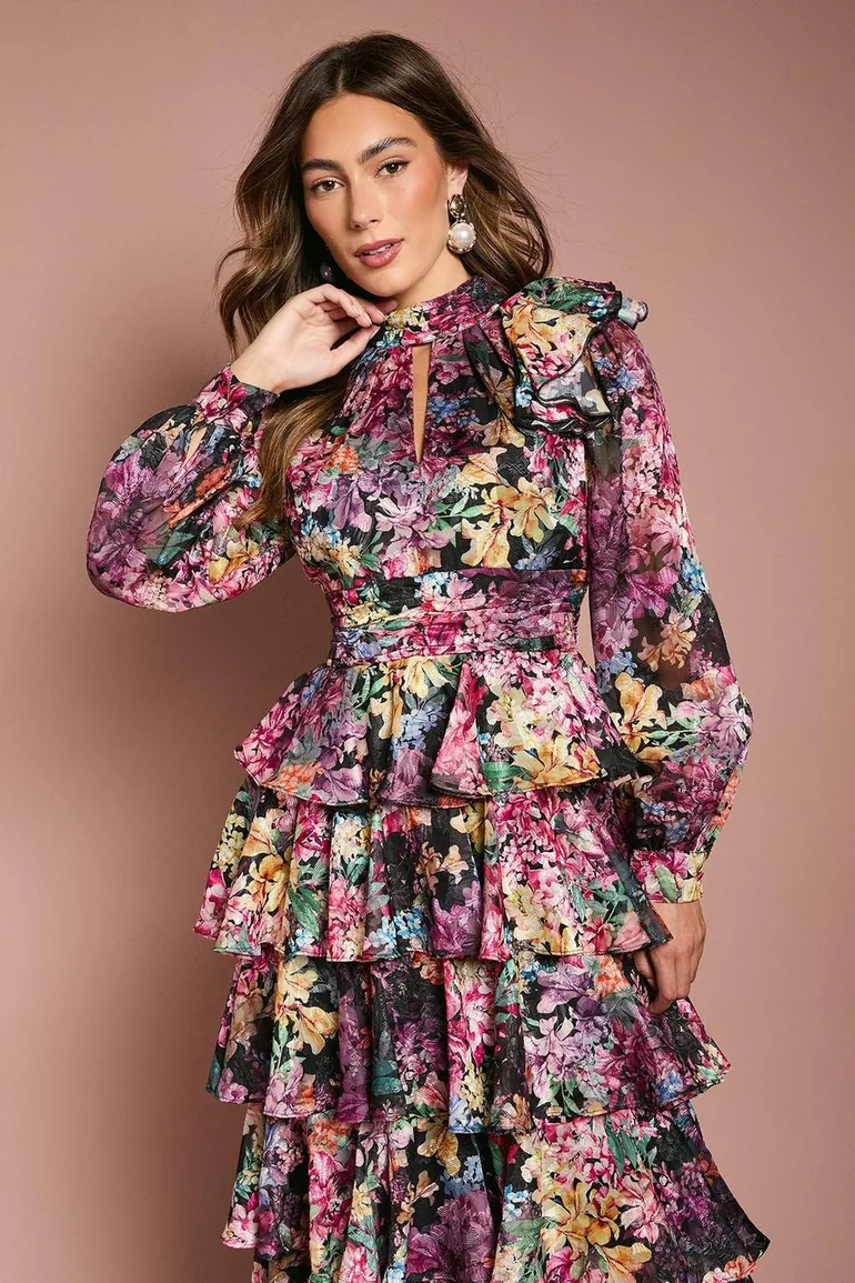 chiffon midaxi dress Sage Floral Chiffon Drape Cut Out Midaxi Dress