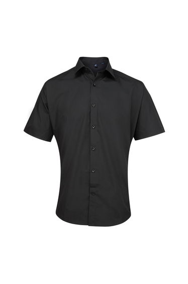 Premier Mens Supreme Heavy Poplin Short Sleeve Work Shirt - Black