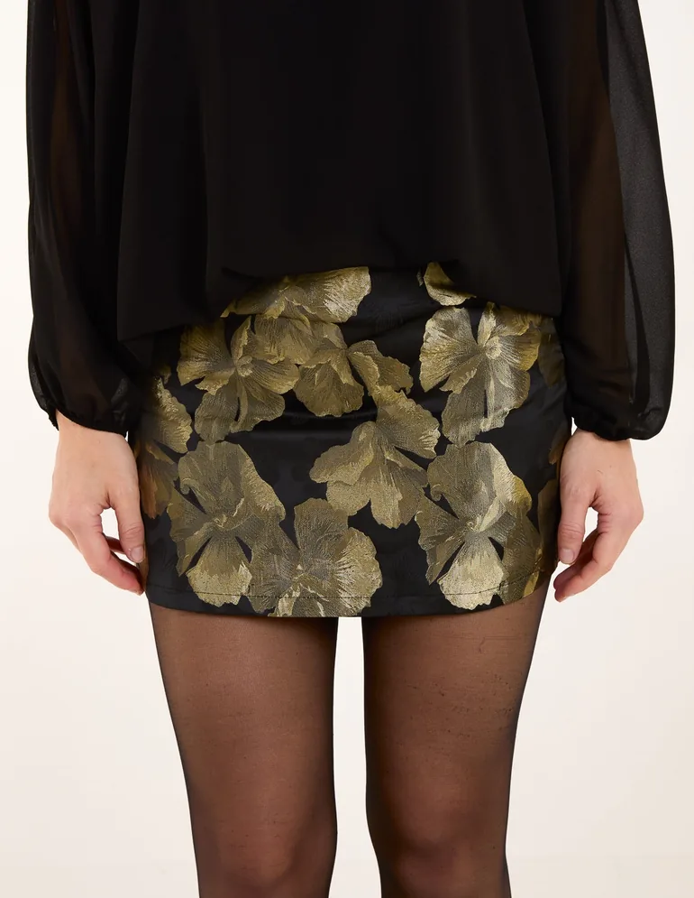 Gold Floral Jaquard Mini Skirt - 3