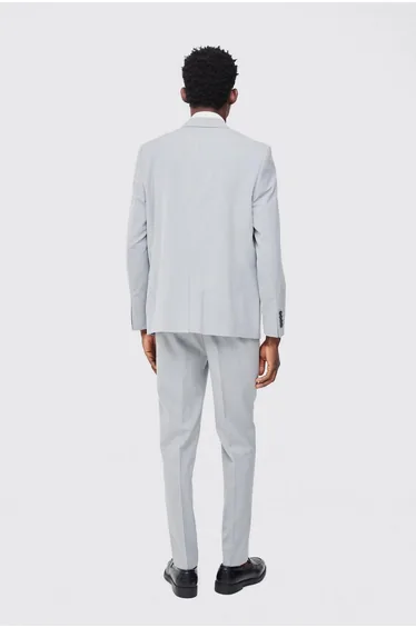 Single Breasted Straight Fit Suit Blazer - grey