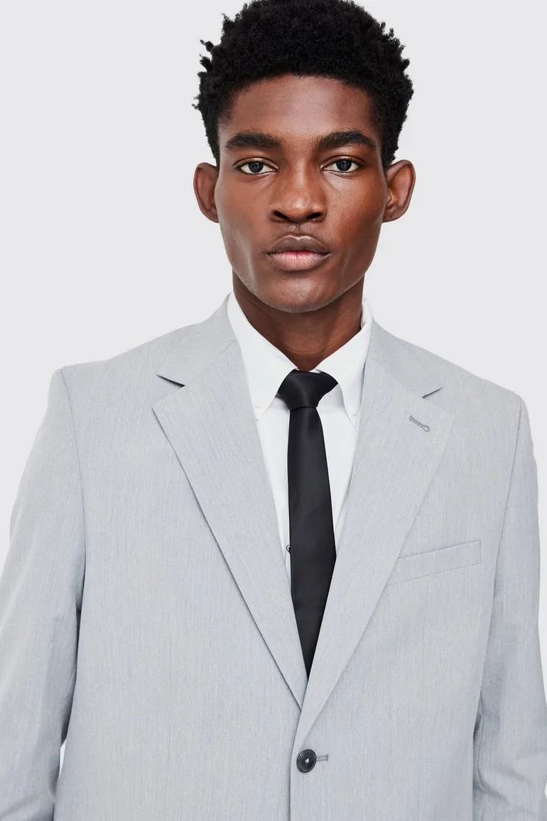 بليزر بدلة بقصة مستقيمة بصف أزرار - رمادي - 2