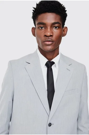 Single Breasted Straight Fit Suit Blazer - grey