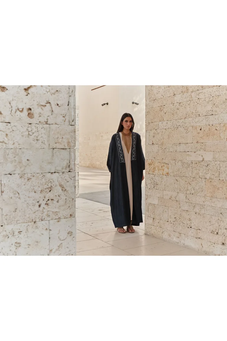 Blue Embroidery Detailed Denim Cap & Ferace - 1