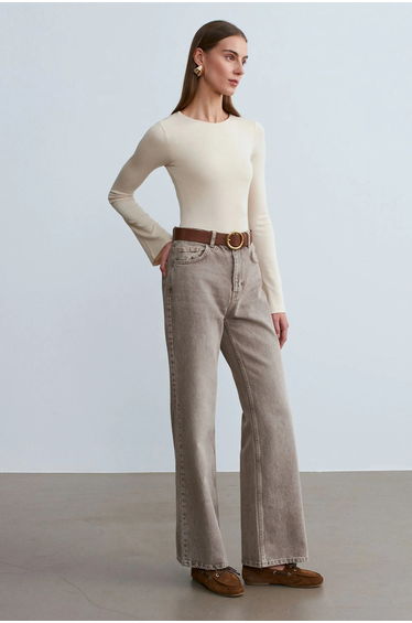 DILVIN Slim Fit Long Sleeve Crew Neck Blouse