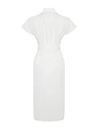 Ecru Belt Detailed Pocket Gabardine Shirt Woven Midaxi Dress - 7